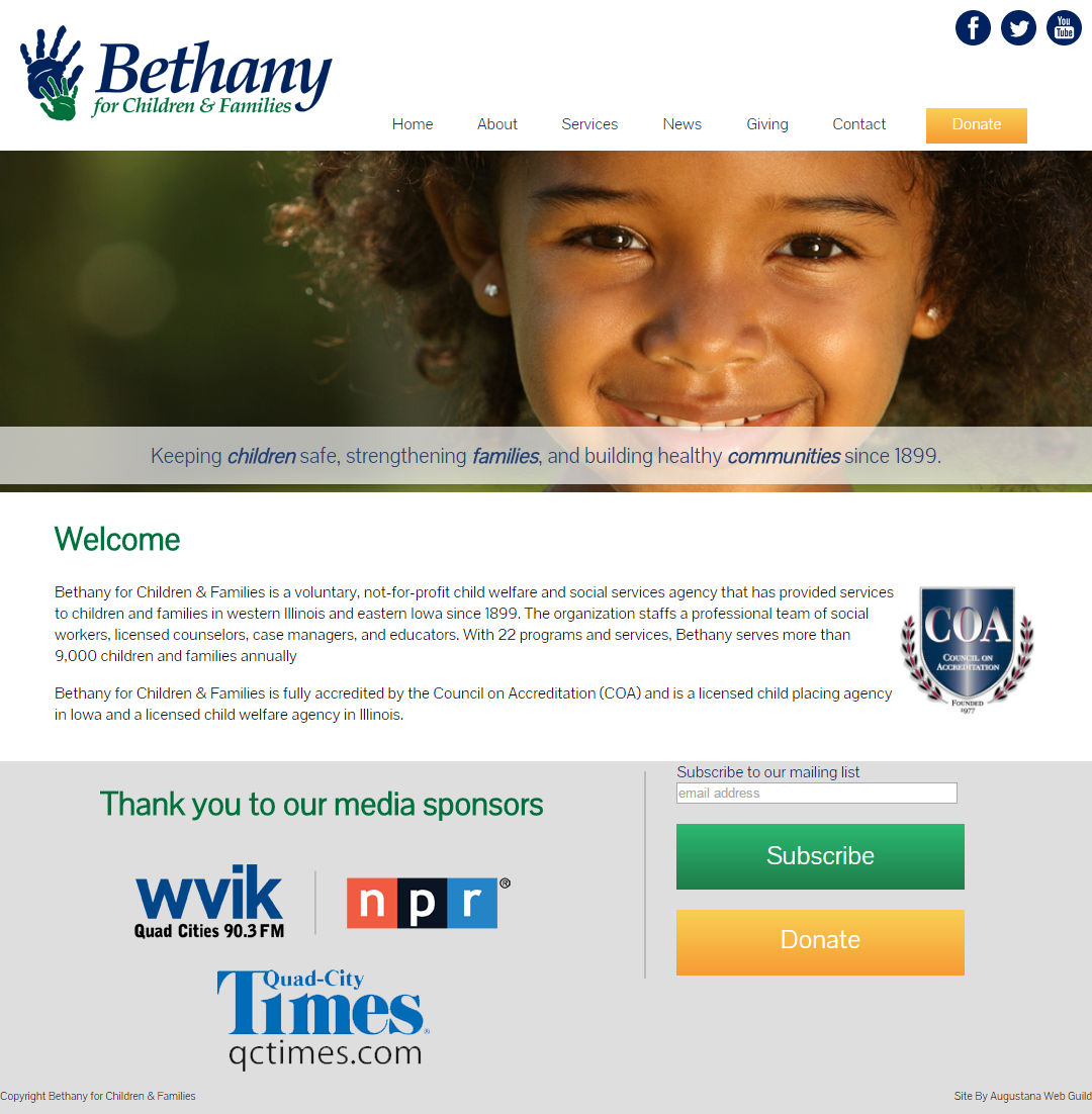 Screenshot of the Bethany for Children and Families website