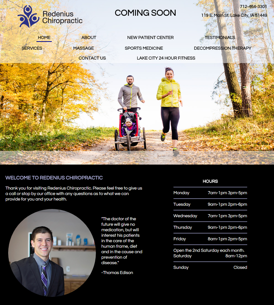 Screenshot of the Redenius Chiropractic website